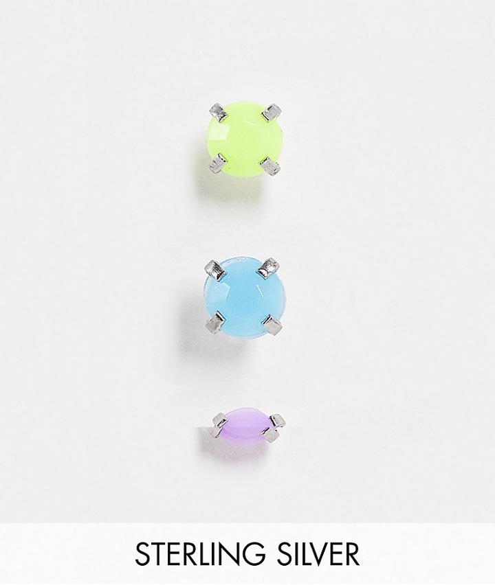 Kingsley Ryan X3 Pack Cartilage Studs With Colored Crystals In Sterling Silver