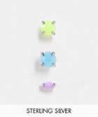 Kingsley Ryan X3 Pack Cartilage Studs With Colored Crystals In Sterling Silver