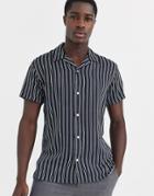 Jack & Jones Premium Stripe Revere Collar Shirt In Black - Black