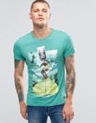 Blend Geo-tribal Surfer Print Slim T-shirt - Canton Green