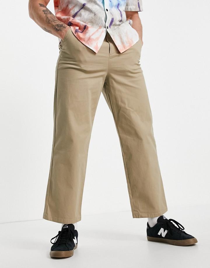 Asos Design Wide Fit Chinos In Beige-brown