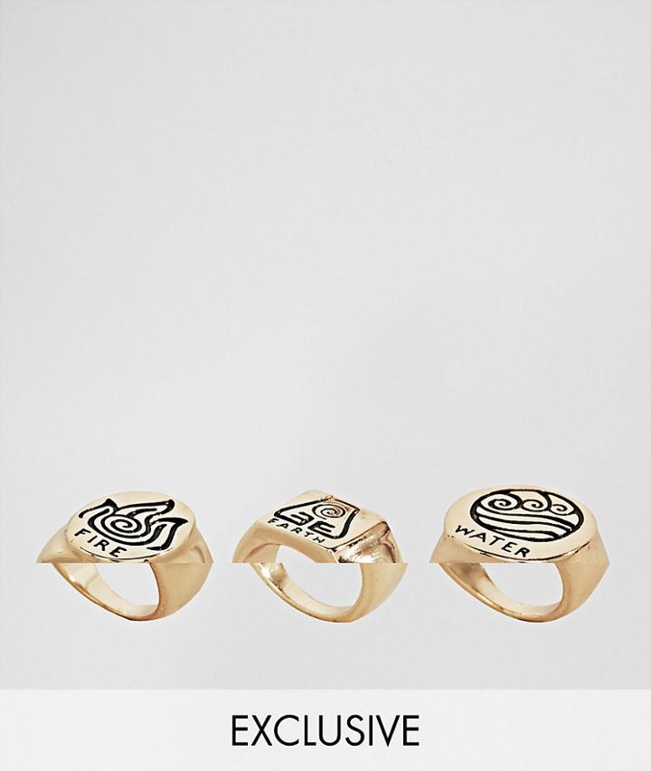 Monki 3 Pack Ornate Rings - Gold