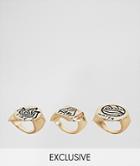 Monki 3 Pack Ornate Rings - Gold