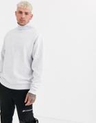 Asos Design Oversized Funnel Neck Sweatshirt In White Marl