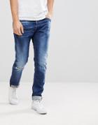 Diesel Tepphar Jeans In Mid Wash With Abraisions - Blue
