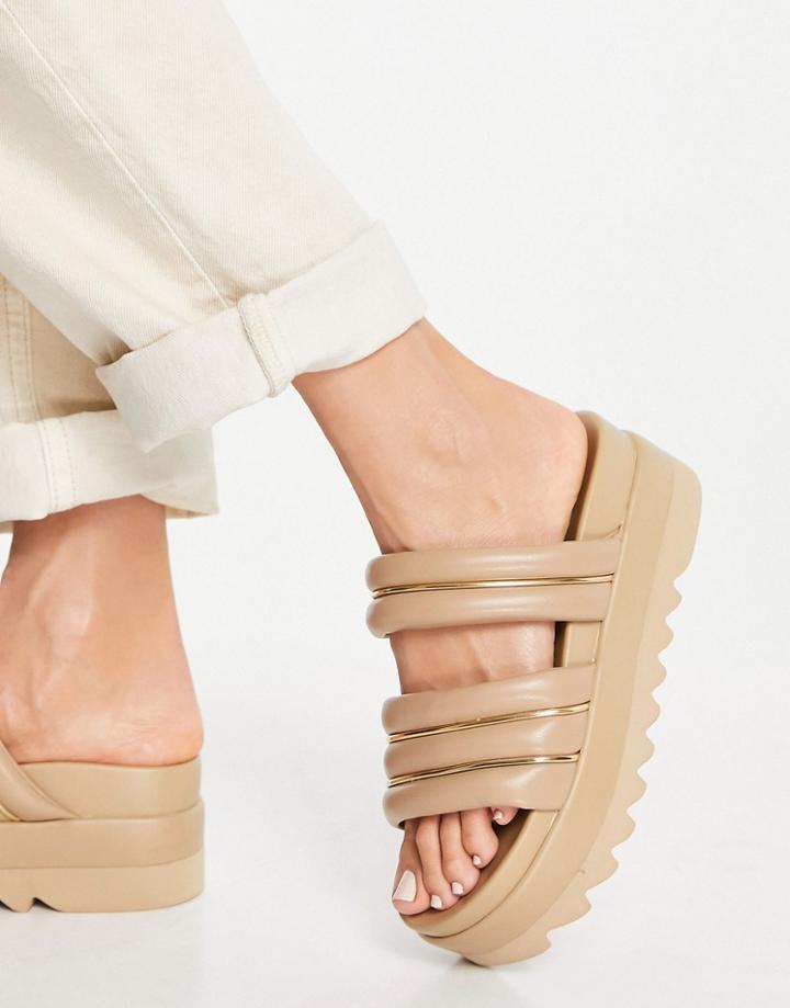 Asos Design Thea Padded Flatform Mules In Beige-neutral