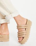 Asos Design Thea Padded Flatform Mules In Beige-neutral
