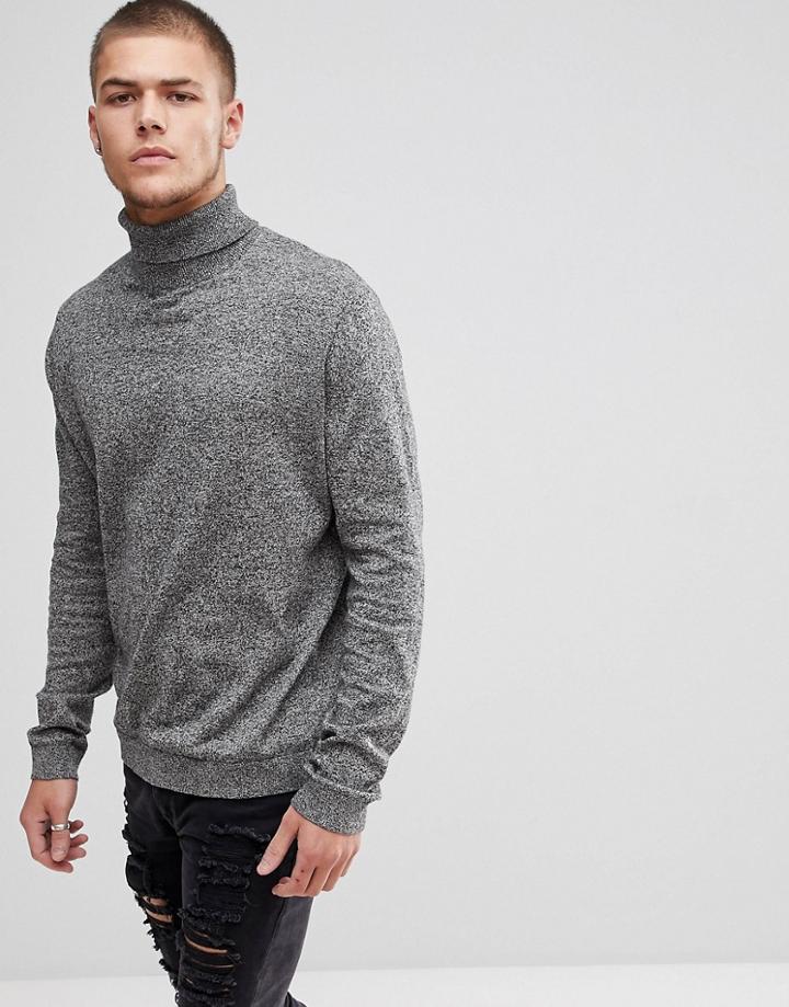 Asos Cotton Roll Neck Sweater In Gray Twist - Gray