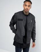 Religion Bomber Jacket With Military Patch Detailing - Black