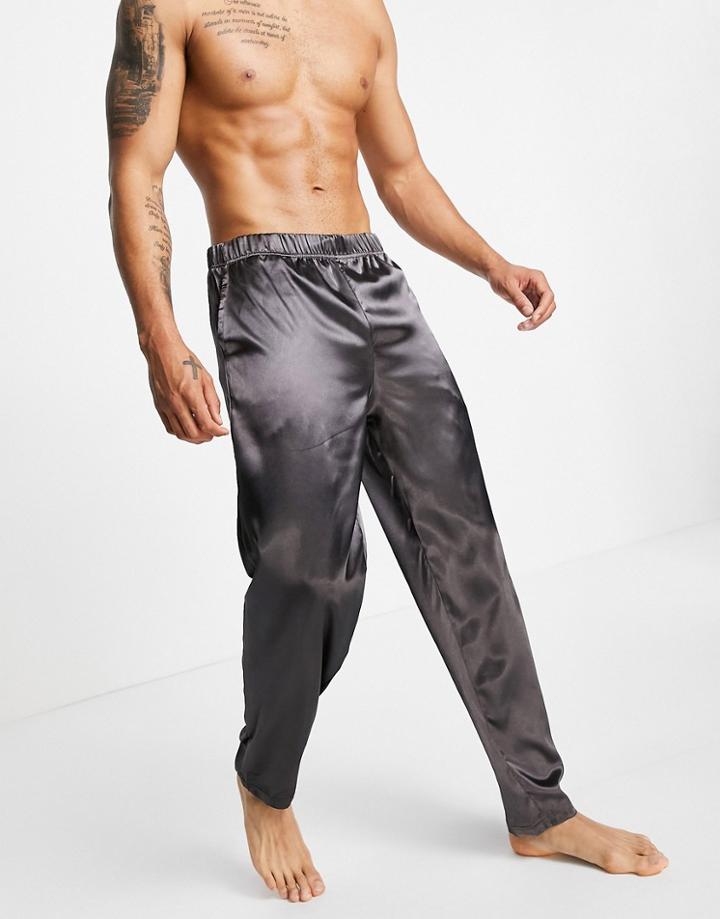 Asos Design Christmas Lounge Satin Pants In Gray-multi