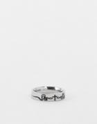 Asos Design Waterproof Stainless Steel Band Ring With Snakes And Crosses In Silver Tone
