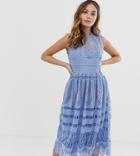 Boohoo Petite Exclusive Crochet Lace Midi Dress In Light Blue - Blue