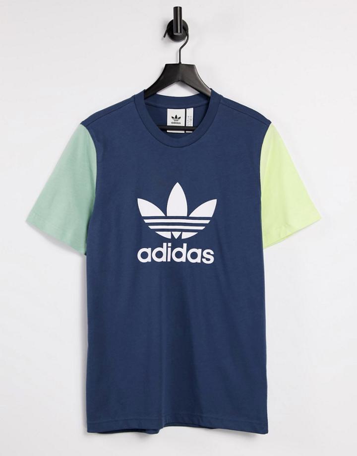 Adidas Originals Adicolor Boyfriend Fit Colour Block Logo T-shirt In Blue-purple