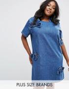 Alice & You Denim Bow Shift Dress - Blue