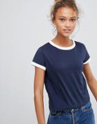 Brave Soul Claudia Tee With Contrast Neck And Sleeve Rib - Navy