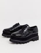 Truffle Collection Chunky Lace Up Flat Shoes In Black