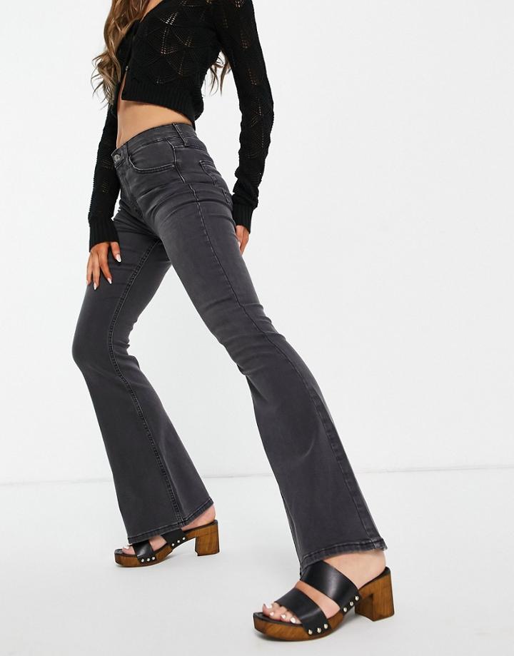 Topshop Jamie Flared Jeans In Washed Black