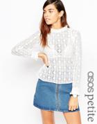 Asos Petite All Over Lace Frill Neck Top - Cream