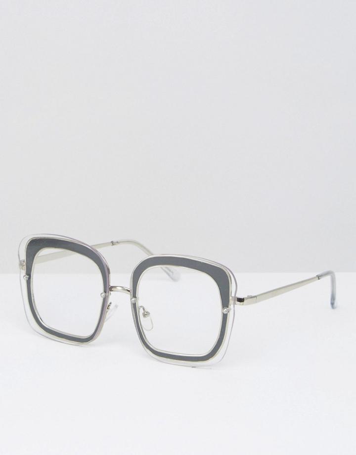 Asos Square Laid On Clear Lens Glasses - Black