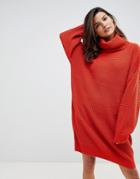 Micha Lounge Knitted Sweater Dress With Oversized Funnel Neck - Orange