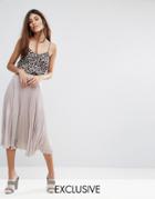 Warehouse Lame Pleated Skirt - Brown