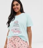Asos Design Curve Caffeine Pyjama Short Set-multi