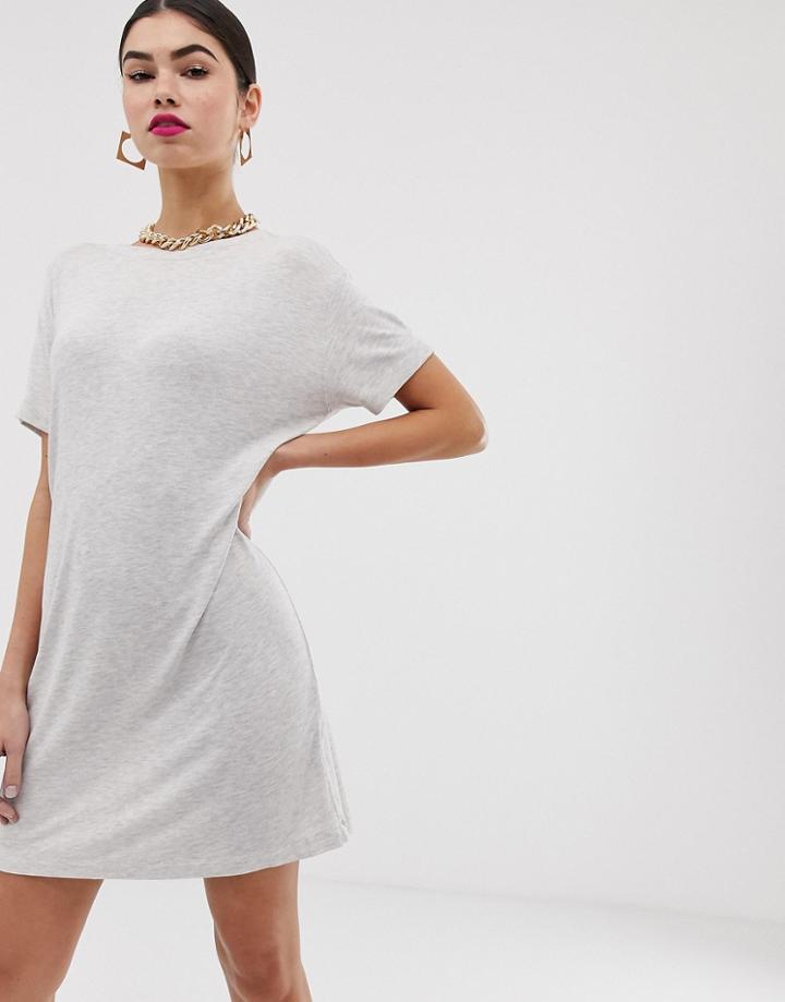 Asos Design Pinch Back Marl T-shirt Dress - Beige