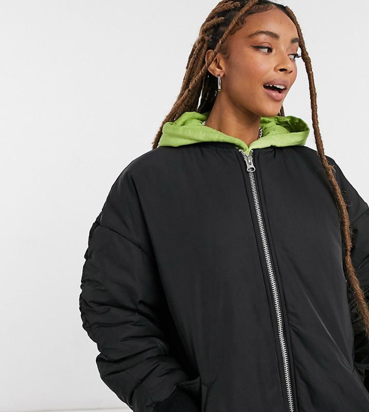 Collusion Oversized Ma1 Longline Bomber Jacket In Black