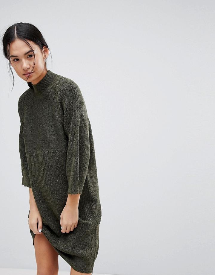 Noisy May High Neck Knitted Dress - Green