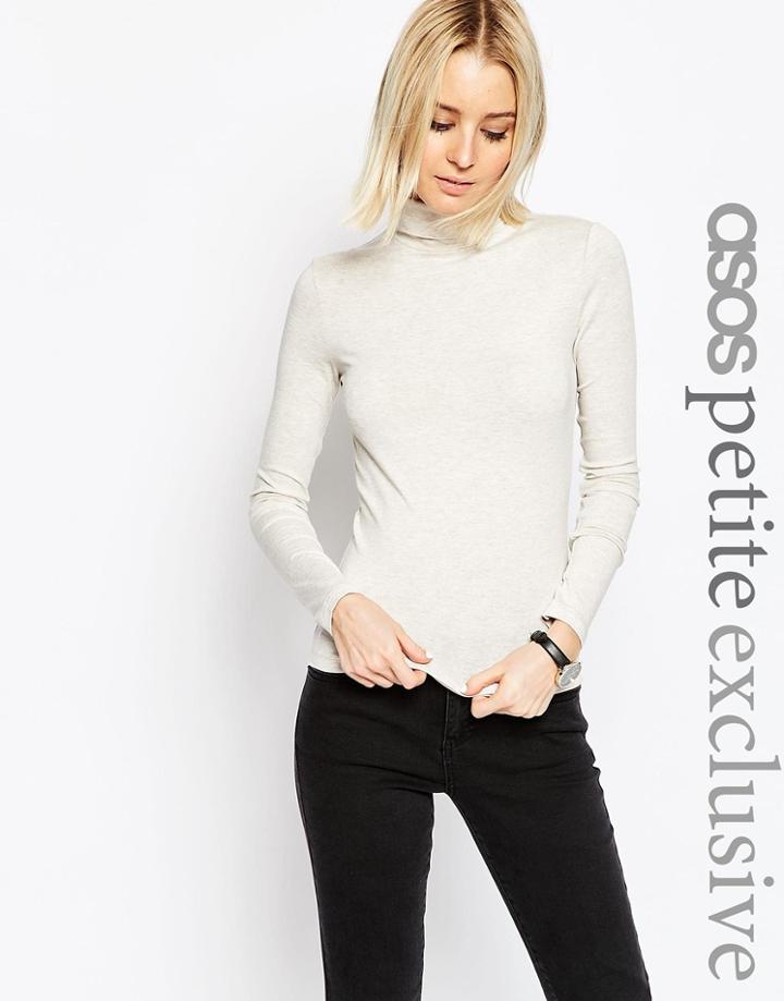 Asos Petite Turtleneck Top With Long Sleeve - Oatmeal