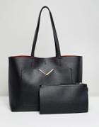 Asos Front Pocket Shopper Bag With Removable Clutch - Black