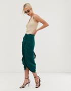 & Other Stories Ruched Midi Skirt In Bottle Green - Green
