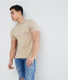 Asos Design Longline Muscle Fit Jersey Polo In Beige - Beige