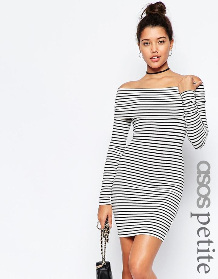Asos Petite Off Shoulder Body-conscious Dress In Stripe - Mono