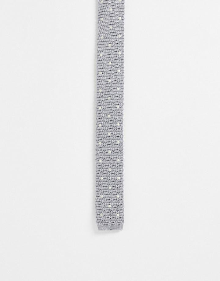 Gianni Feraud Knit Polka Dot Tie In Silver And Cream-multi