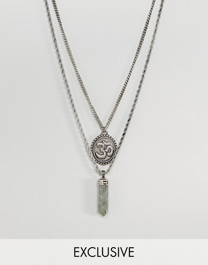 Reclaimed Vintage Inspired Semi Precious Stone & Gold Necklace In Silver Exclusive To Asos - Silver