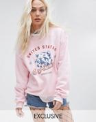 Reclaimed Vintage Inspired Sweat With Varsity Print - Pink