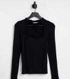Vila Exclusive Cut Out Top With Frill Detail And Tie Neck In Black