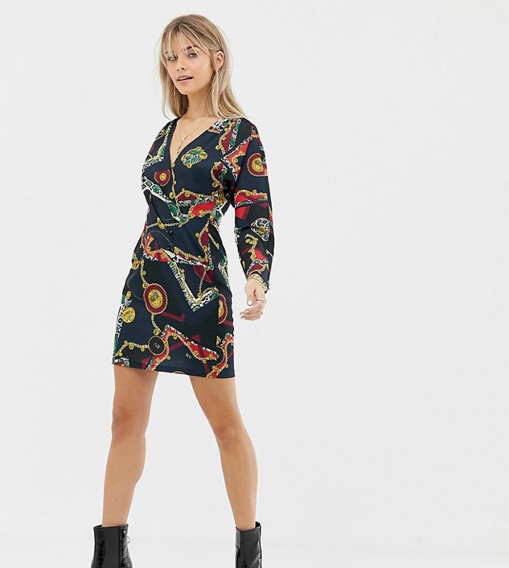 Reclaimed Vintage Inspired Mini Wrap Dress In Scarf Print - Multi