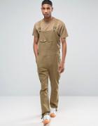 Asos Overalls In Khaki Linen - Green