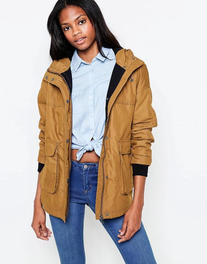 Parka London Petra Funnel Neck Rain Coat In Mustard - Yellow