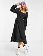 Daisy Street Midi Dress With Volume Sleeves And Cut Out Detail In Black