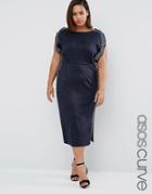 Asos Curve Embellished Side Trim Midi Dress - Navy
