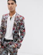 Asos Design Super Skinny Suit Jacket In Blue Floral Print Velvet