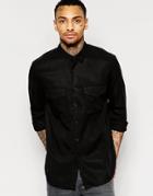 Asos Military Shirt In Black Drape Fabric With Long Sleeves - Black