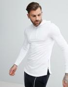 Asos Muscle Longline Hoodie With Side Zips & Curved Hem - White