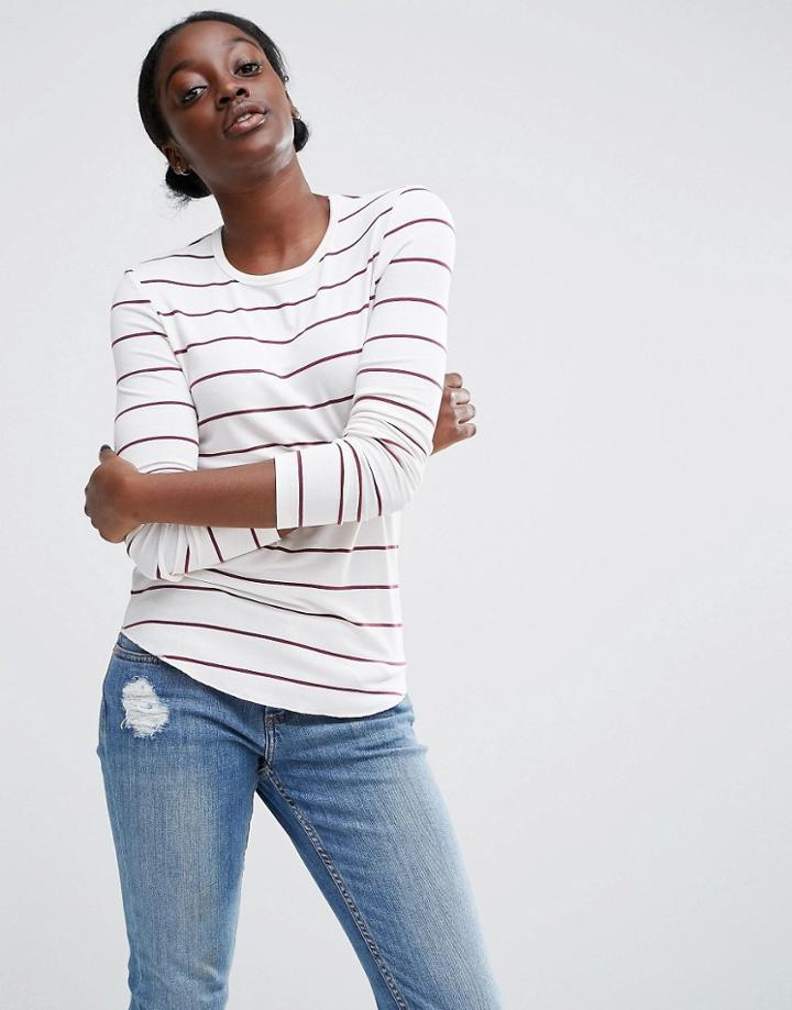 Asos Crew Neck T-shirt In Stripe With Long Sleeve - Multi