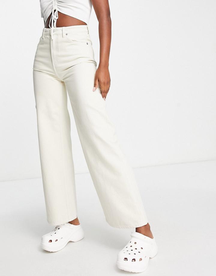 Weekday Ace Cotton High Waist Wide Leg Jeans In Tinted Ecru-white