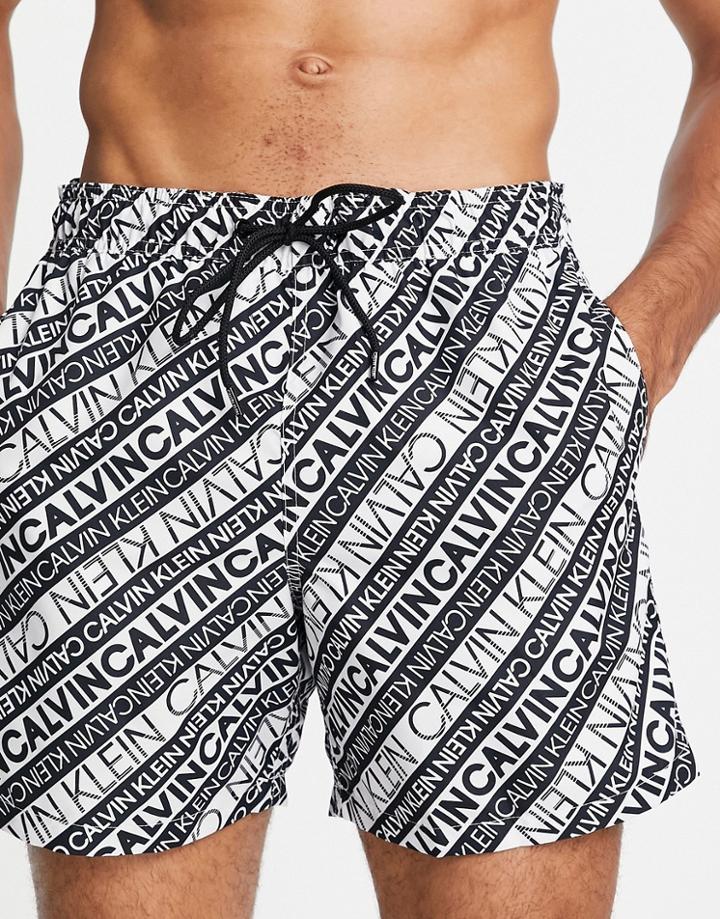 Calvin Klein Swim Shorts In White Logo Print