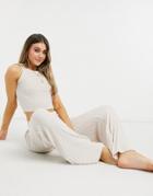 New Look Ribbed Wide Leg Lounge Pant In Cream-white